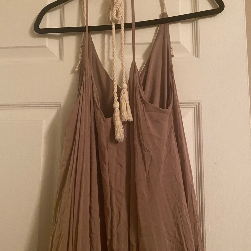 Light Brown Dress with Tie Neck